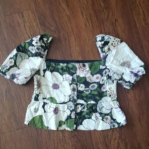 Maje Cream Floral Chic Feminine Fairy Edgy Trendy Casual Cropped Blouse Size 3